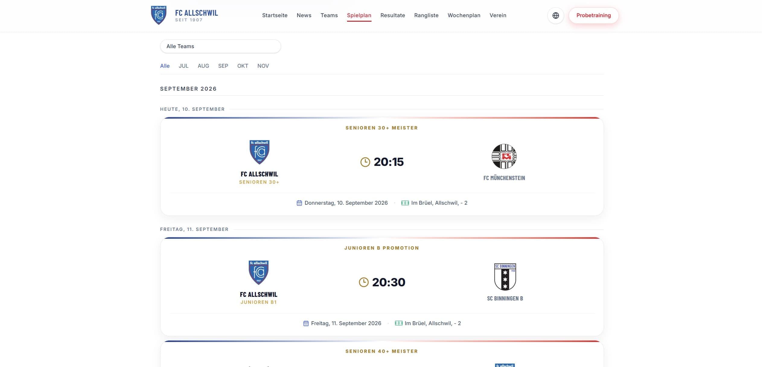 Site SportClubEvo — calendrier